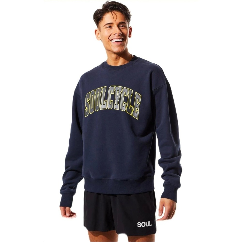 SoulCycle Mens Navy Blue Logo Long Sleeve Crewneck Pullover Sweatshirt Size L